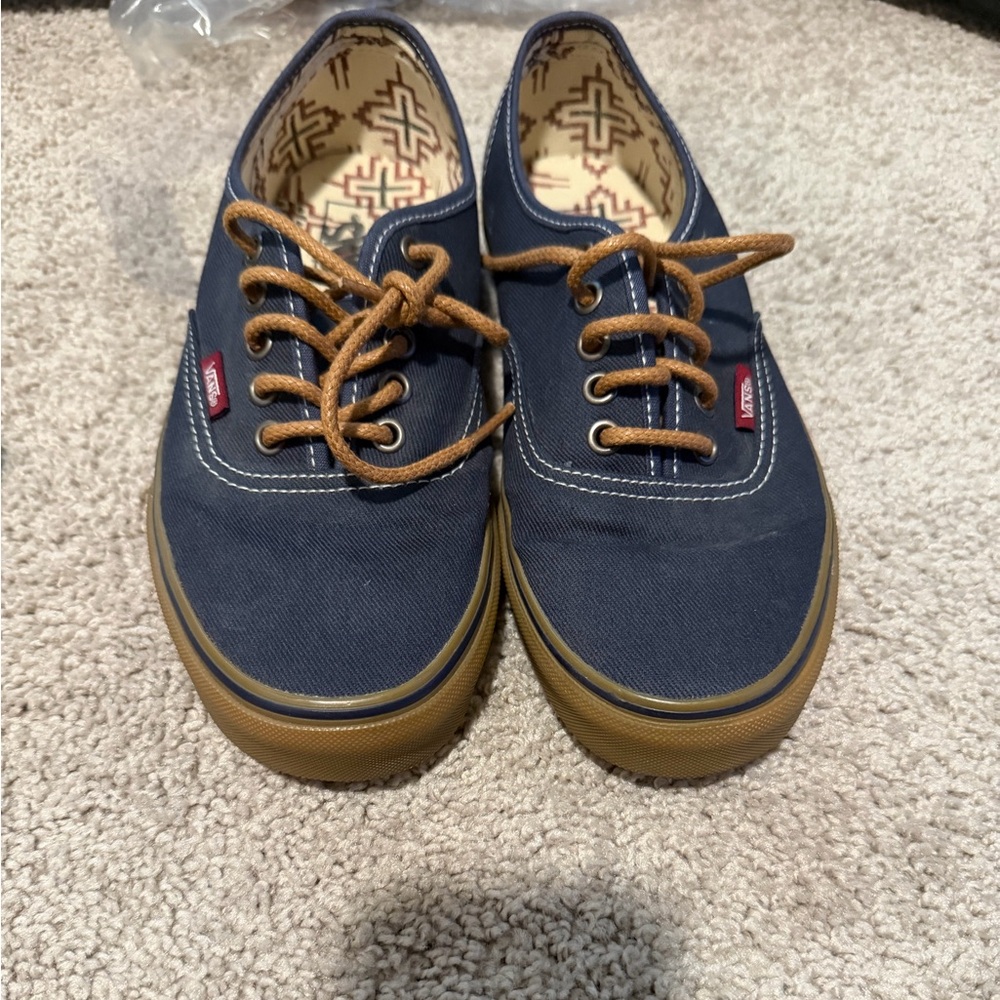 Low Top Van Off The Wall Blue Brown Lace Up Shoes Skate Sneakers Aztec Size 8